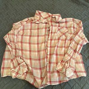 Pink plaid button up top